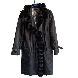 Grinvest Milano Italy Collection Black Trench with Fur Trim Size XL